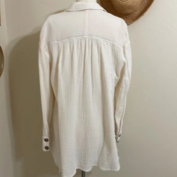 Free People cream crinkle gauze long sleeve top - Picture 6 of 11